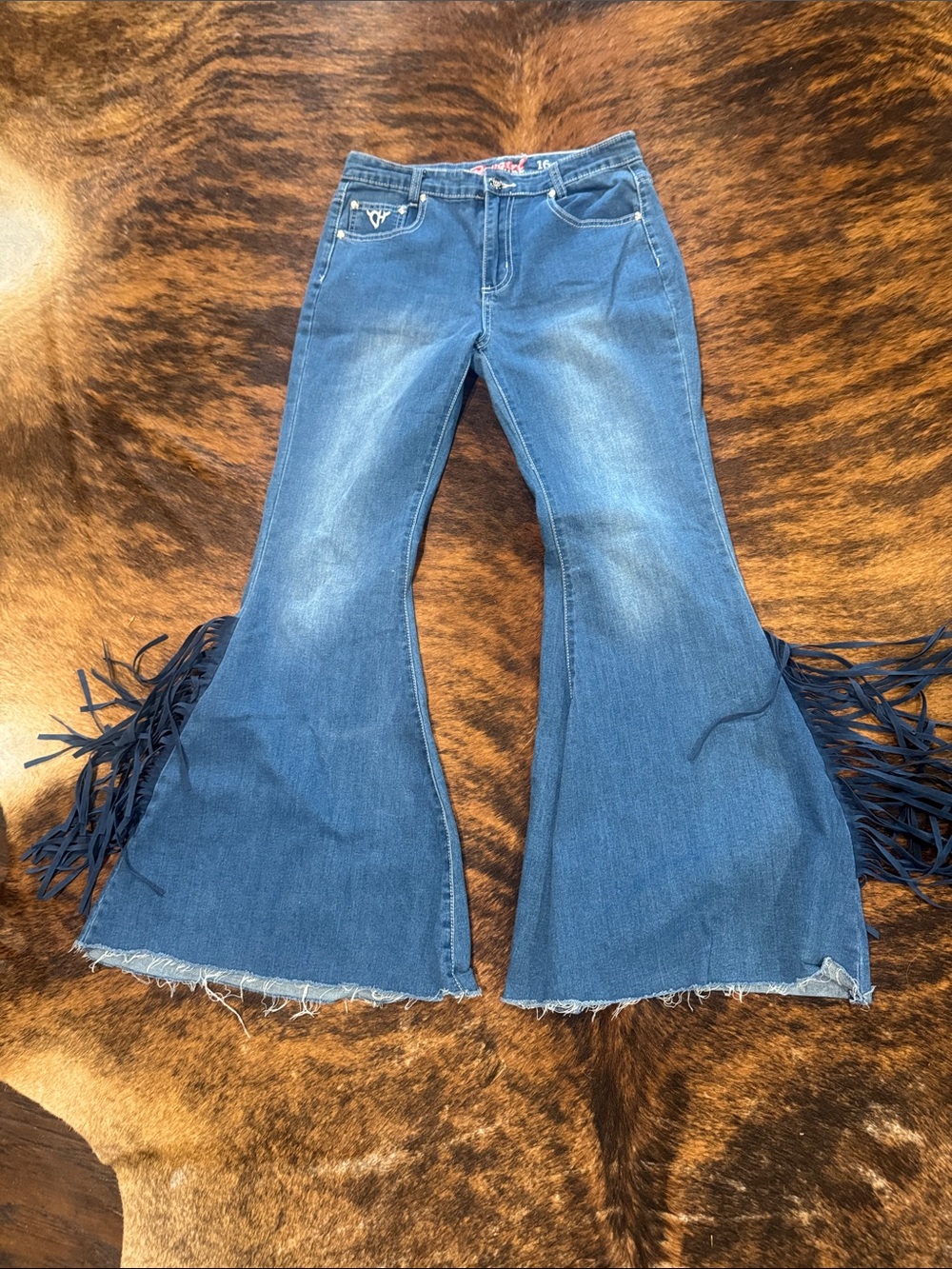 Cowgirl Hardware girls 16  Blue Flared Fringe Hem Jeans